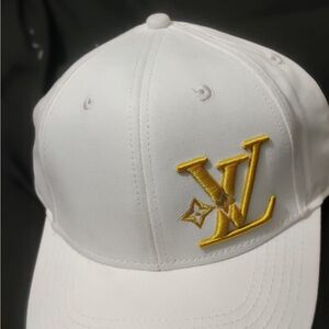 Louis Vuitton White and Gold Logo Hat